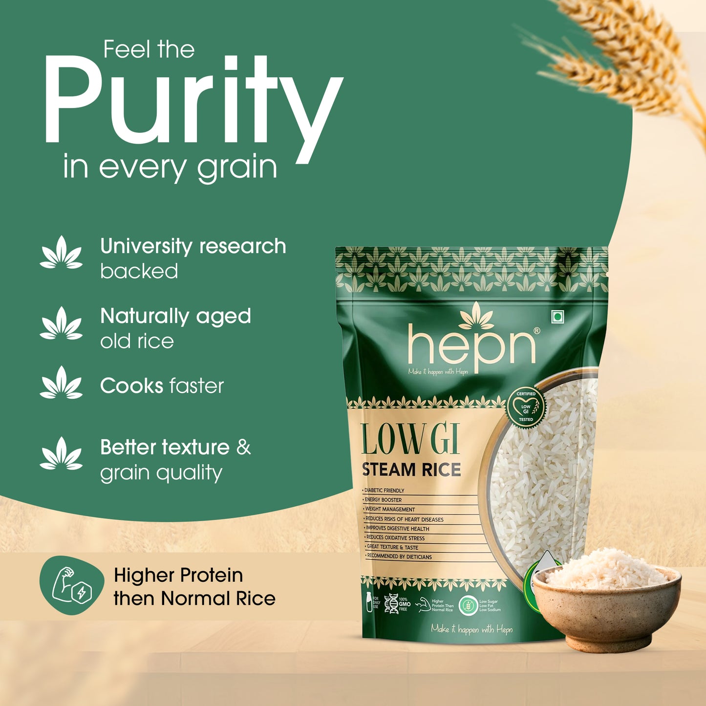 hepn Low GI Steam Rice Pack of 3 (900g*3)