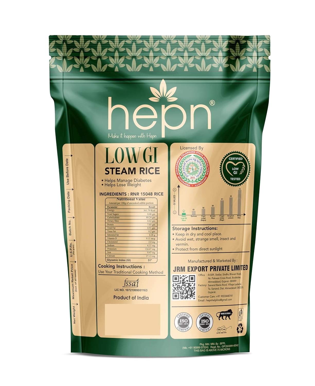 hepn Low GI Steam Rice Pack of 3 (900g*3)
