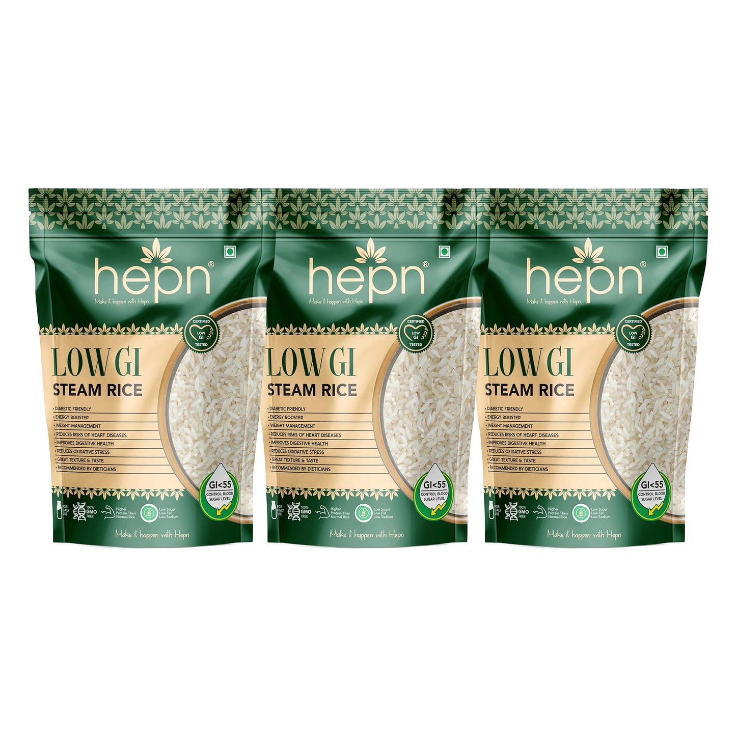 hepn Low GI Steam Rice Pack of 3 (900g*3)